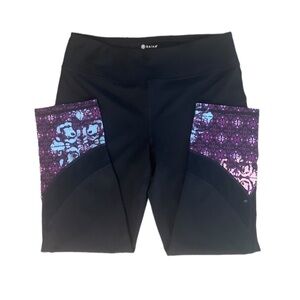 Gaiam Capri Legging Black and Purple Boho Print Mesh Size M